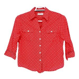 Alfred‎ Dunner Womens Size 10 Salmon Pink 3/4 Sleeve Button Up Blouse Top